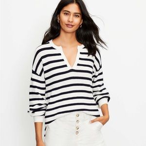 NWOT Loft Stripe Textured Split Neck Sweater size XS